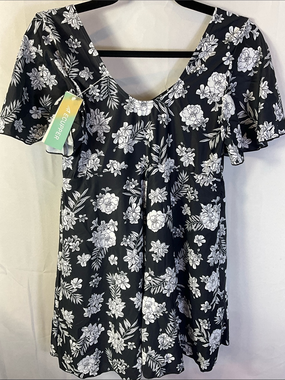 Ecupper Ruffle Sleeve Padded One Piece Floral Swim Dress Size Large - Picture 2 of 5